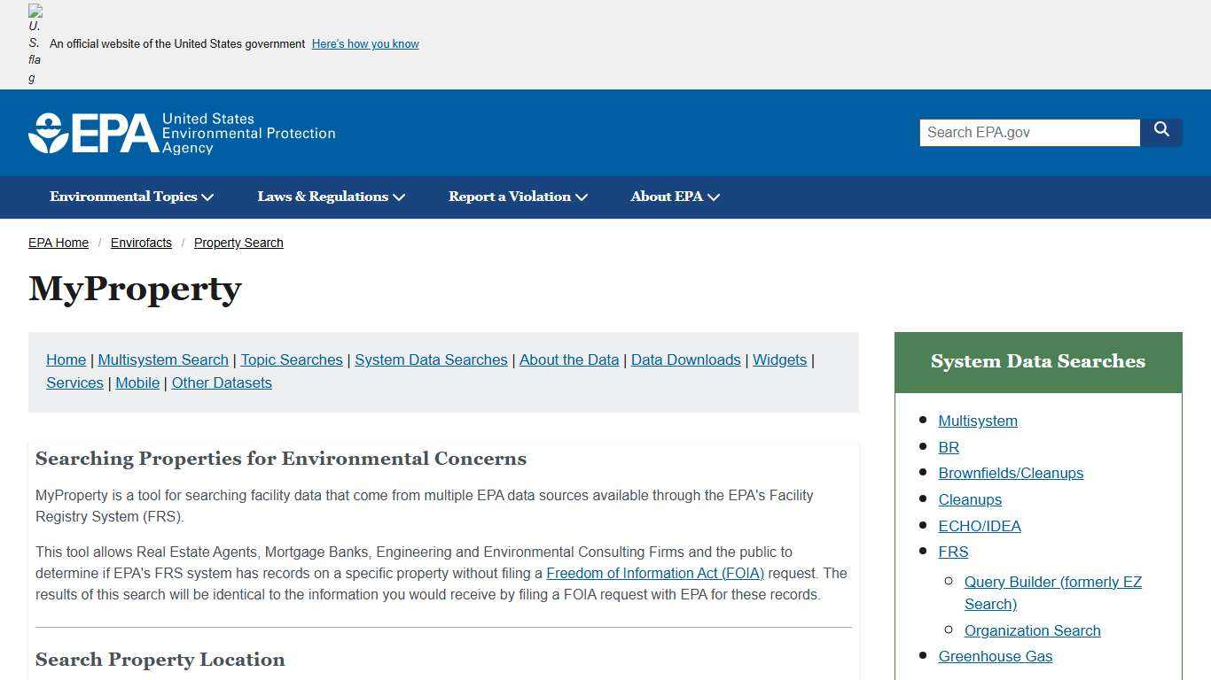 Property Search Envirofacts US EPA