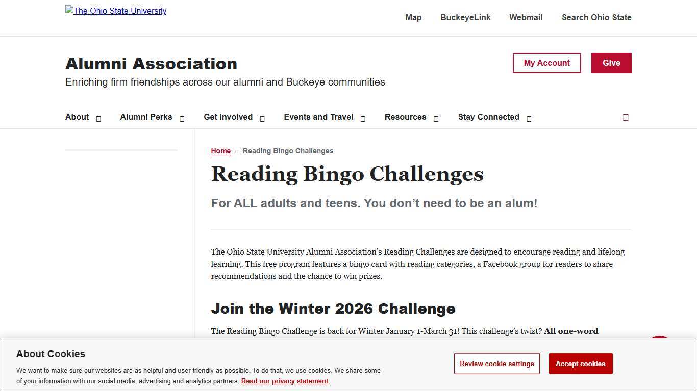 Reading Bingo Challenges Alumni Association